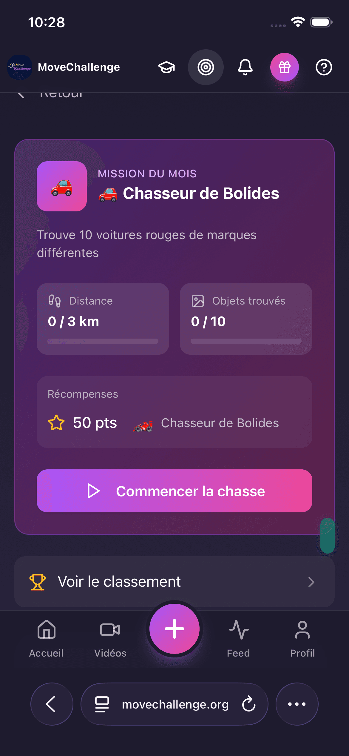 Mission sportive mensuelle proposée dans MoveChallenge