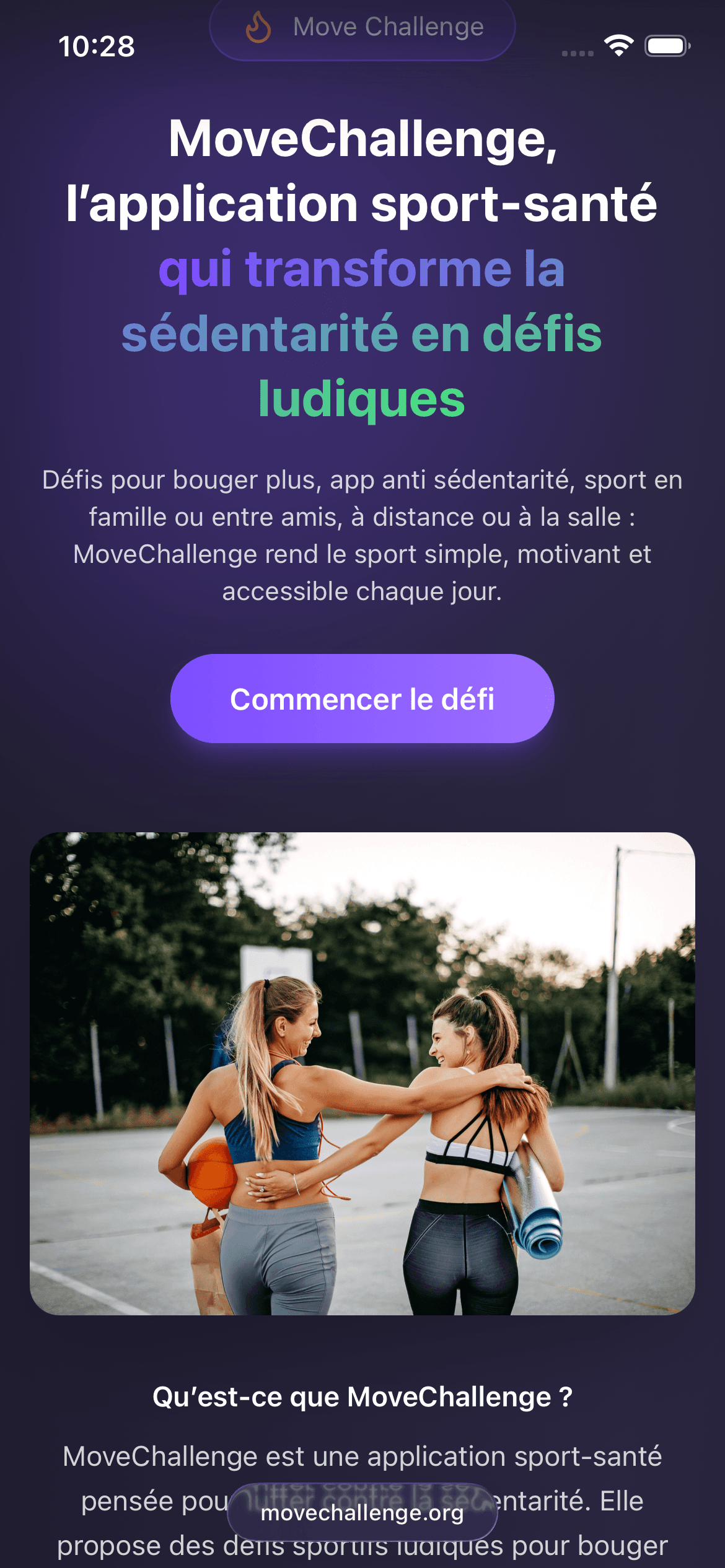 Présentation mobile de l’application sport-santé MoveChallenge