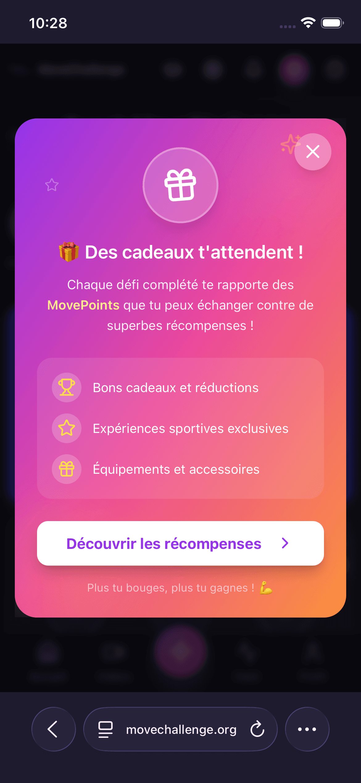Récompenses disponibles grâce aux MovePoints dans MoveChallenge